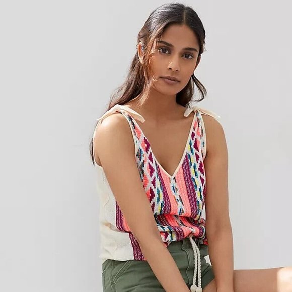 Anthropologie Tops - Anthropologie Embroidered V-Neck Tank